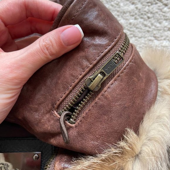 Mackage Brown Leather Jacket with Fur Accents - Picture 3 of 10